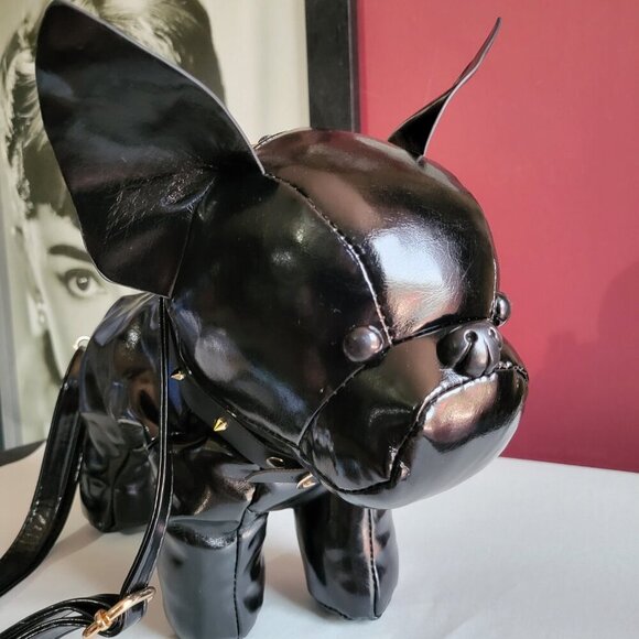 NWT VEGAN BLACK PATENT LEATHER DOG HANDBAG - Picture 2 of 6